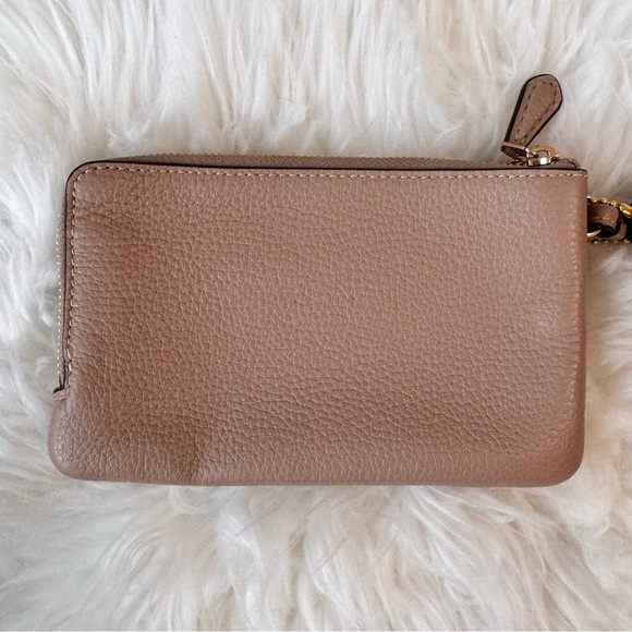 Coach Double Corner Zip Wristlet Beige Pebble Leather Wallet Clutch - Picture 2 of 8
